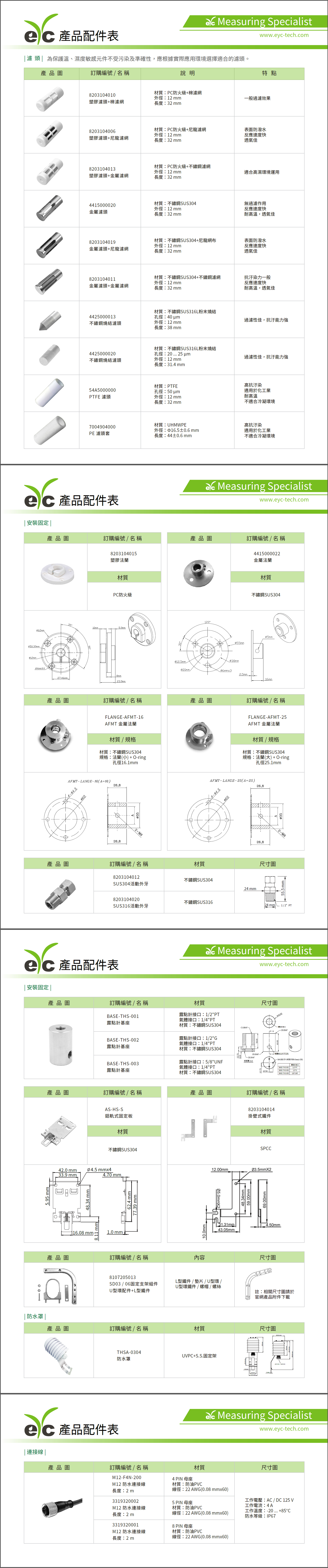 eyc-tech 產品配件表